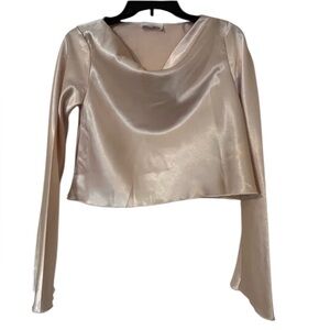 Goodnight Macaroon Satin (Polyester) Long Sleeve Top -‎ Cream. Small.